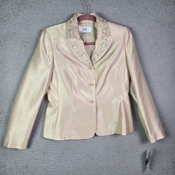 Le Suit petite champagne floral embroidered blazer 4P - Picture 1 of 16